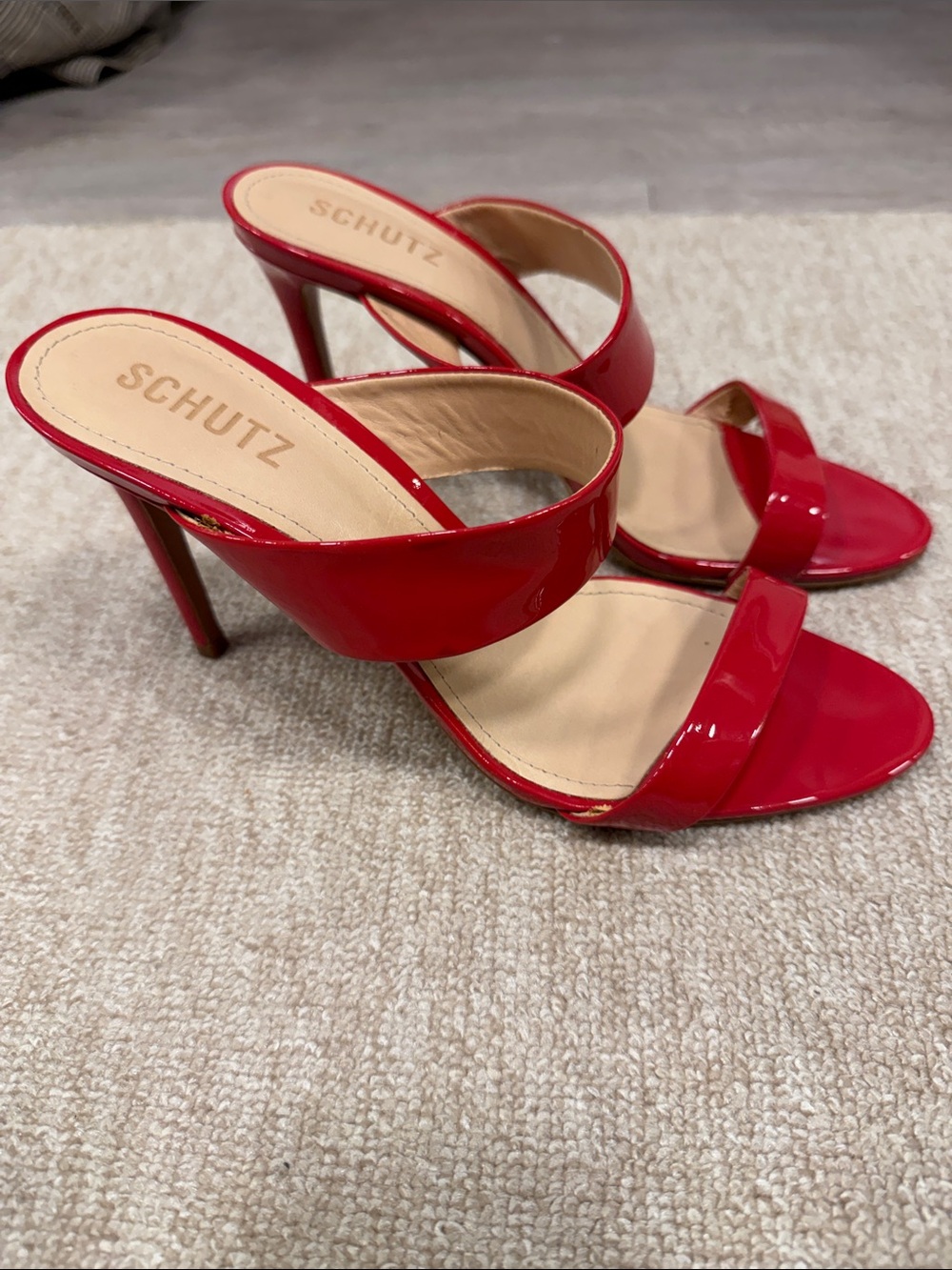 SCHUTZ Red Patent Double-Band Stiletto Sandals